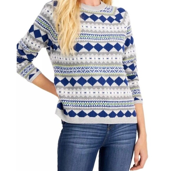Style & Co Fair Isle Crew-Neck Sweater Gray Size 2XL - Picture 1 of 16